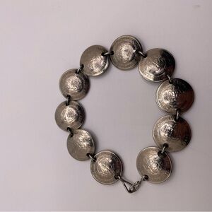 Vintage Peru Coin Bracelet 1/2 Sol 1976 Linked Coins 7”